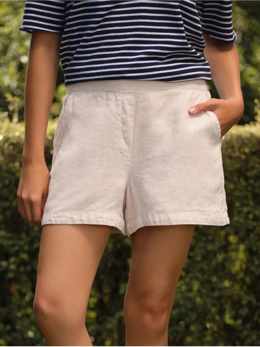 Frank & Eileen Mae 100% Linen Pull On Shorts Pockets High Rise Sand Tan